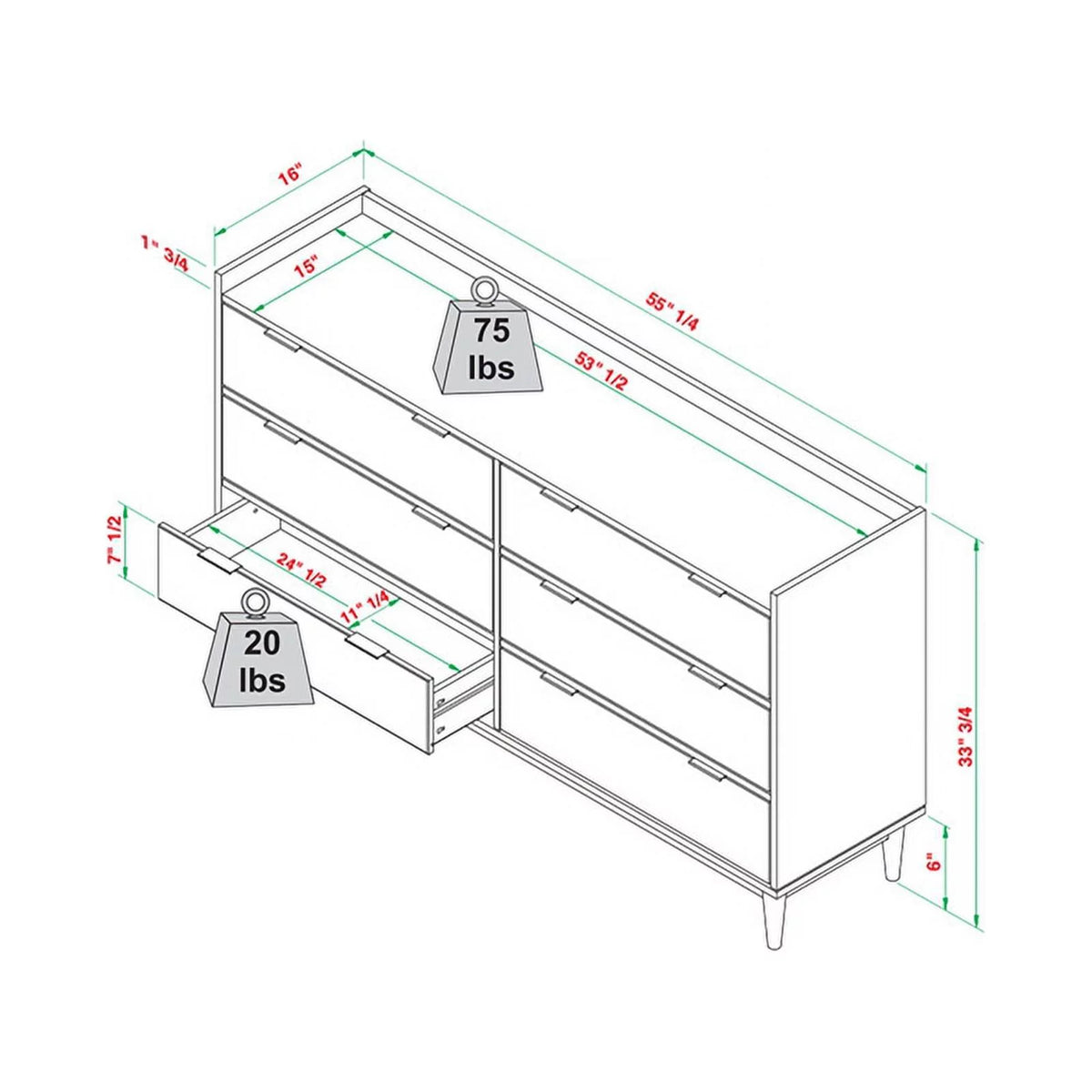 Black 6-Drawer Solid Wood Chest D564305