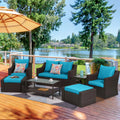 8 Pieces Black PE Wicker Patio Sectional Sofa Set with Lake Blue Cushion Y529