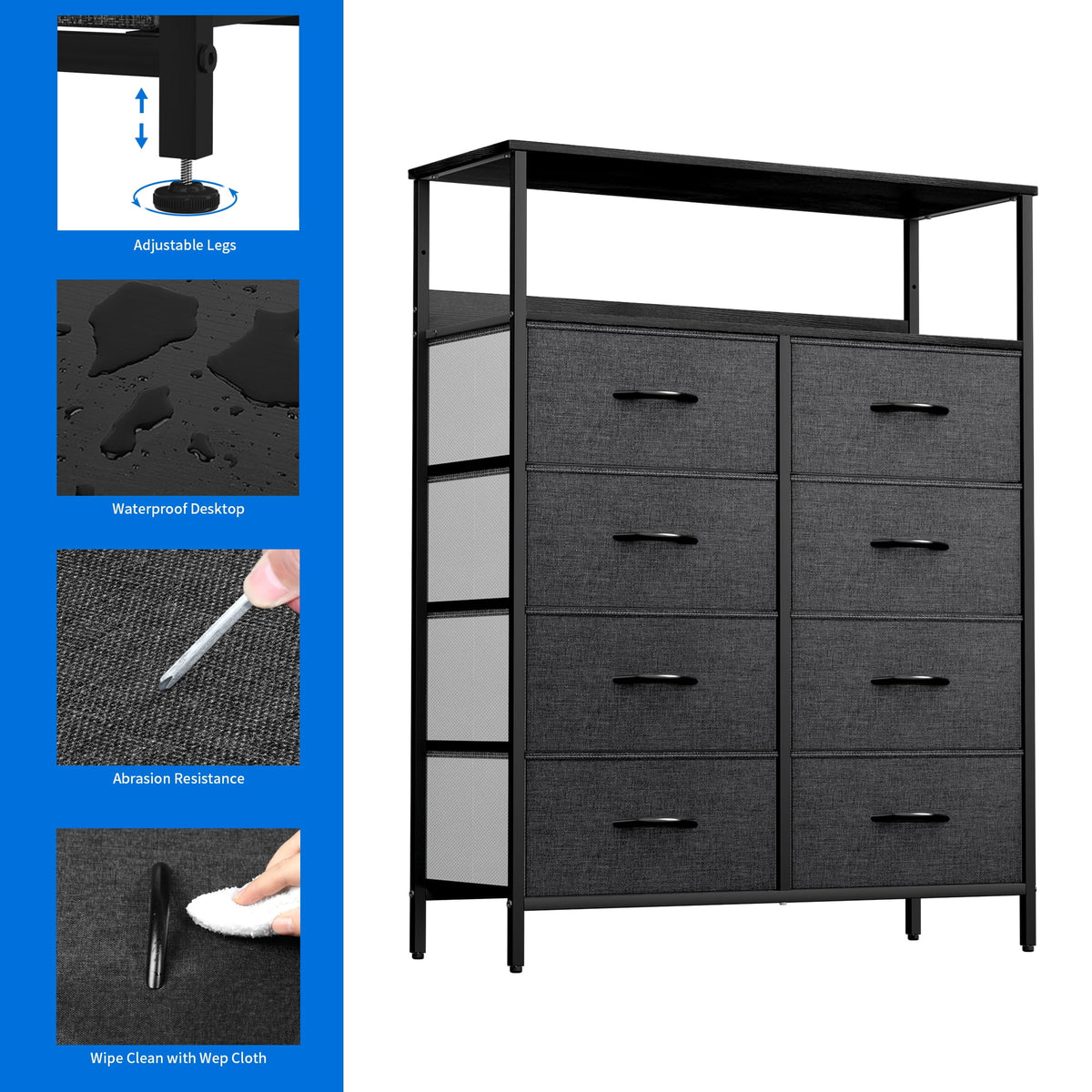 8 Drawer Fabric Dresser with Shelves I212