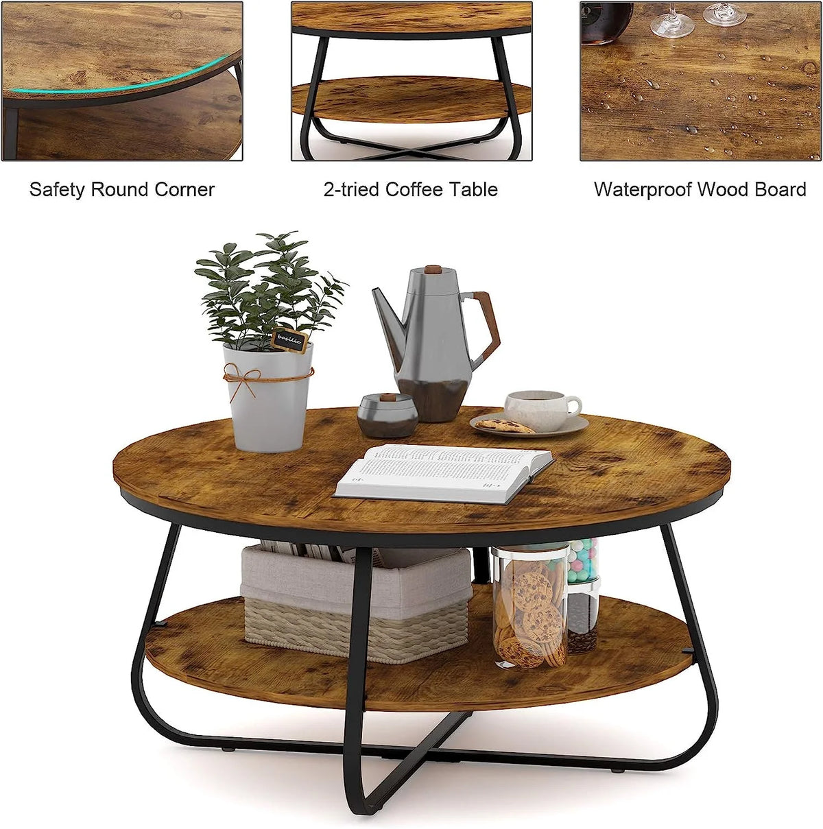 35.8 Inch Wood Coffee Table with Storage E442286