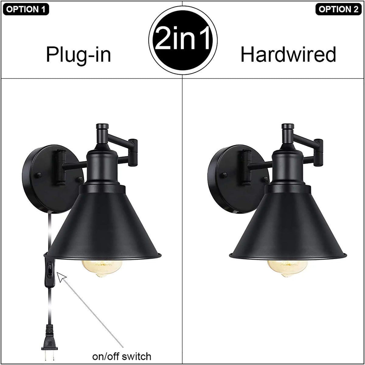 Set of 2 Black Swing Arm Wall Light Fixtures S7277