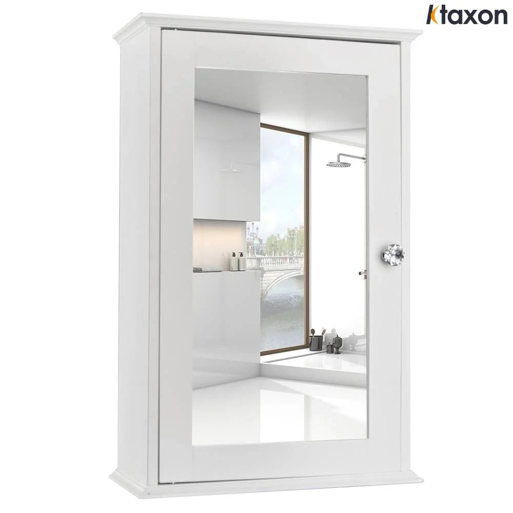 Wall Mount Mirrored Medicine Cabinet with Single Door and Adjustable Shelves White F772879