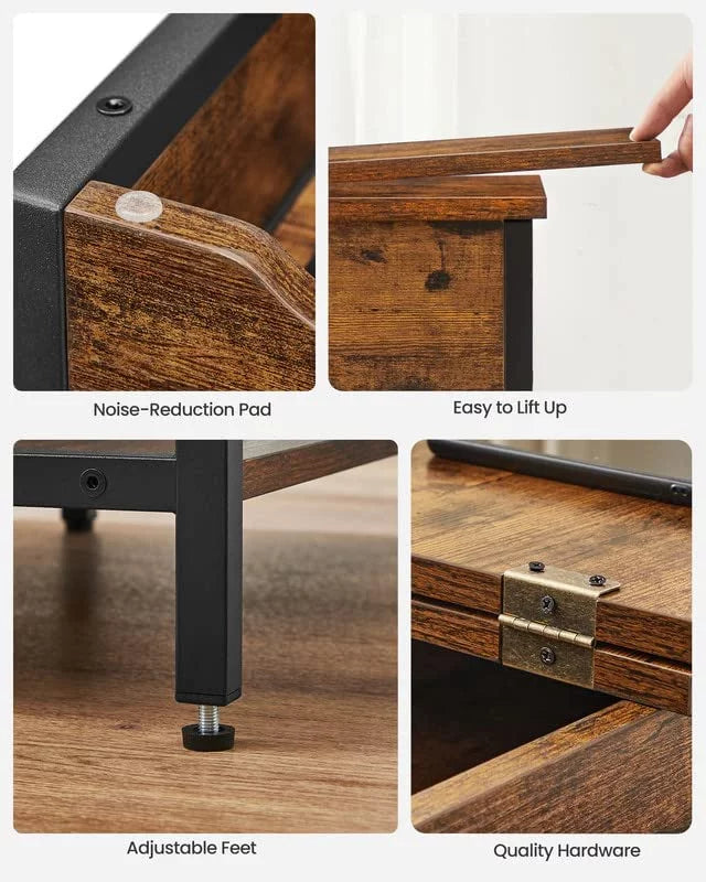 End Table with Charging Station and USB Ports Rustic Brown Black S797396