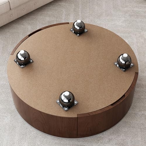 Round Faux Marble Coffee Table with Hidden Storage D26328