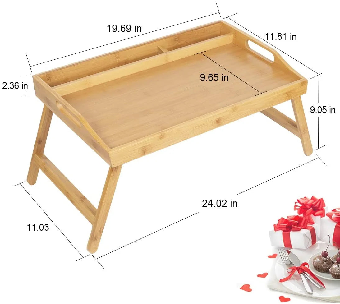 Bamboo Bed Tray Table with Handles Folding Legs M259481