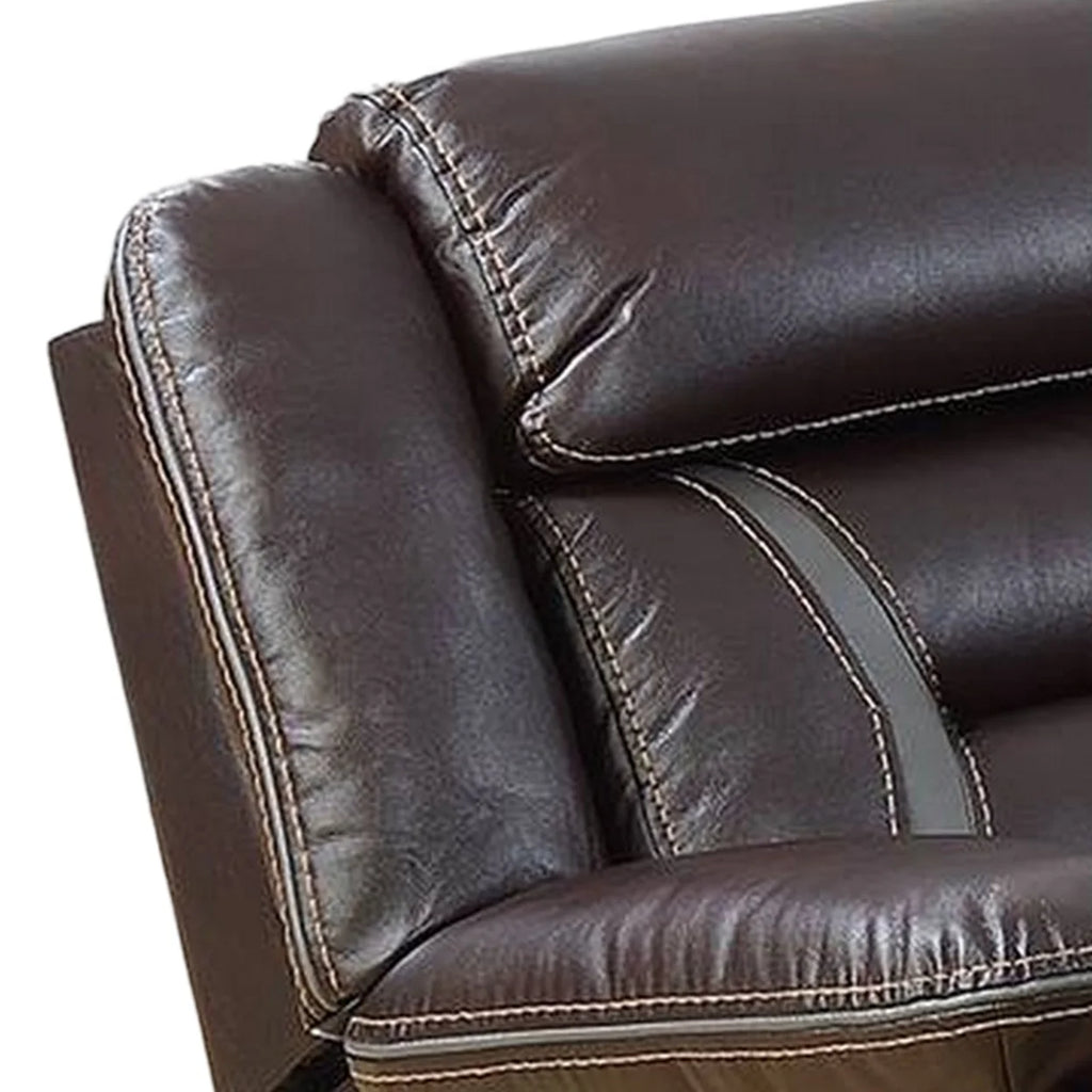 Brown Gel Faux Leather Power Recliner with USB Charging Port A7498