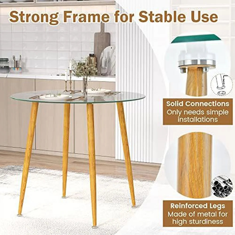 White Round Dining Table with Beech Wood Legs G26679