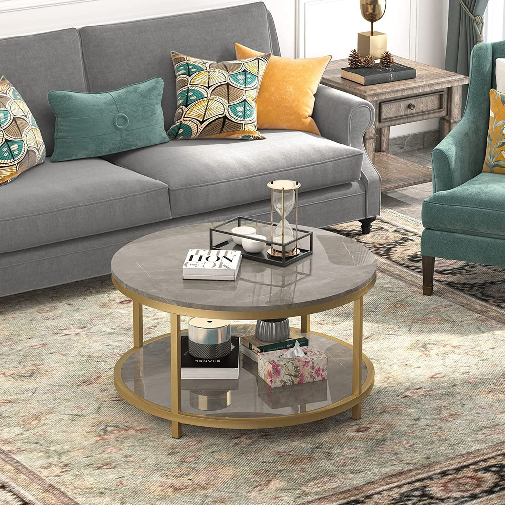 Round Coffee Table with Storage Open Shelf U902294