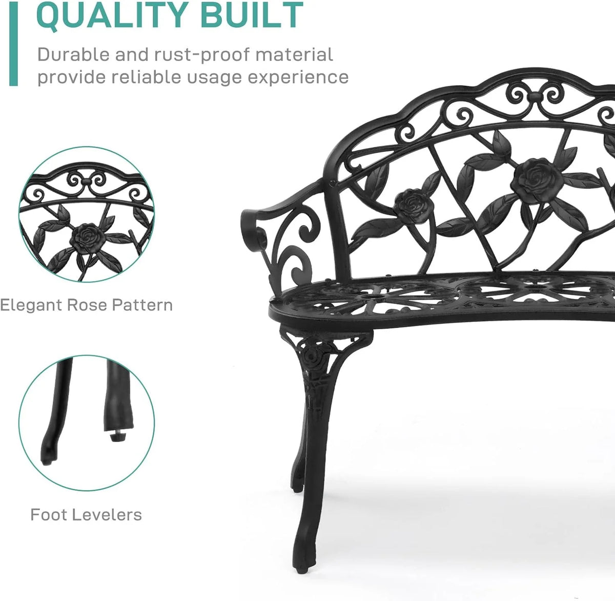 38.5" Metal Rose Bench D27963