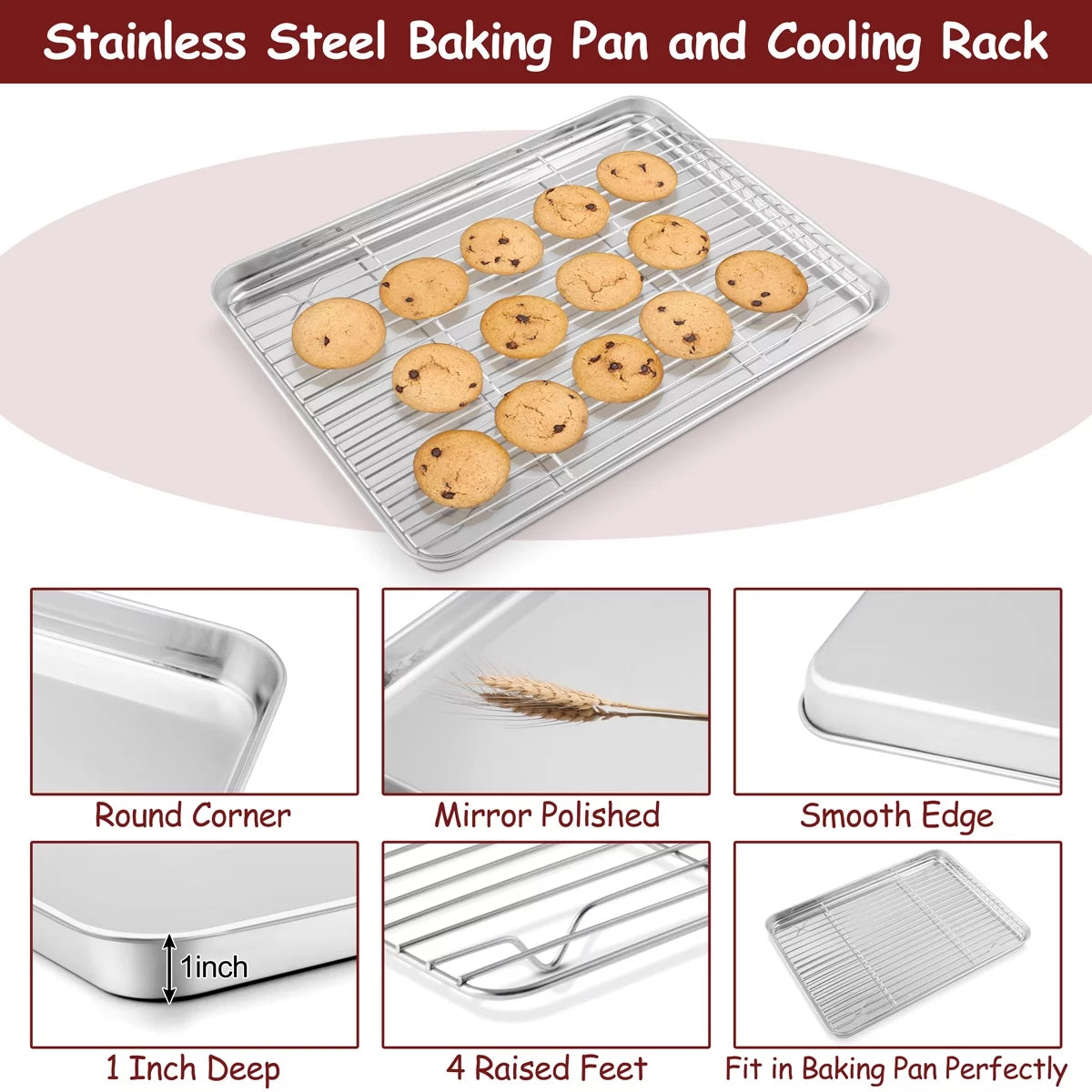 Stainless Steel Baking Sheet Tray Cooling Rack with Silicone Baking Mat Set of 9 K46688