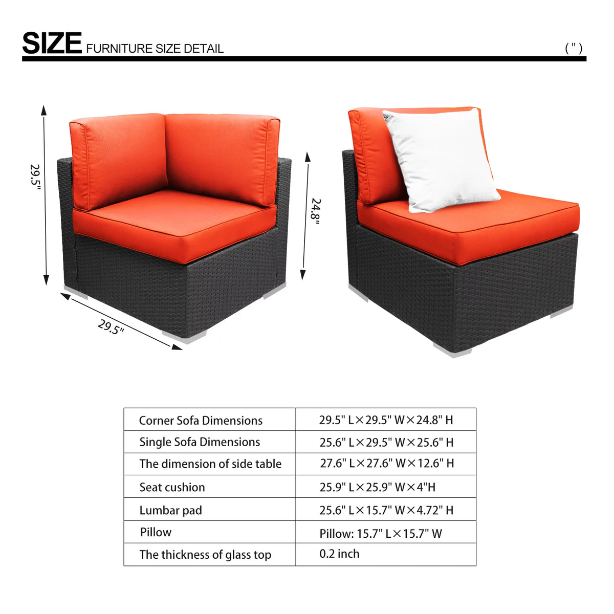 Orange 2 Piece Wicker Rattan Outdoor Sofa Set G7265