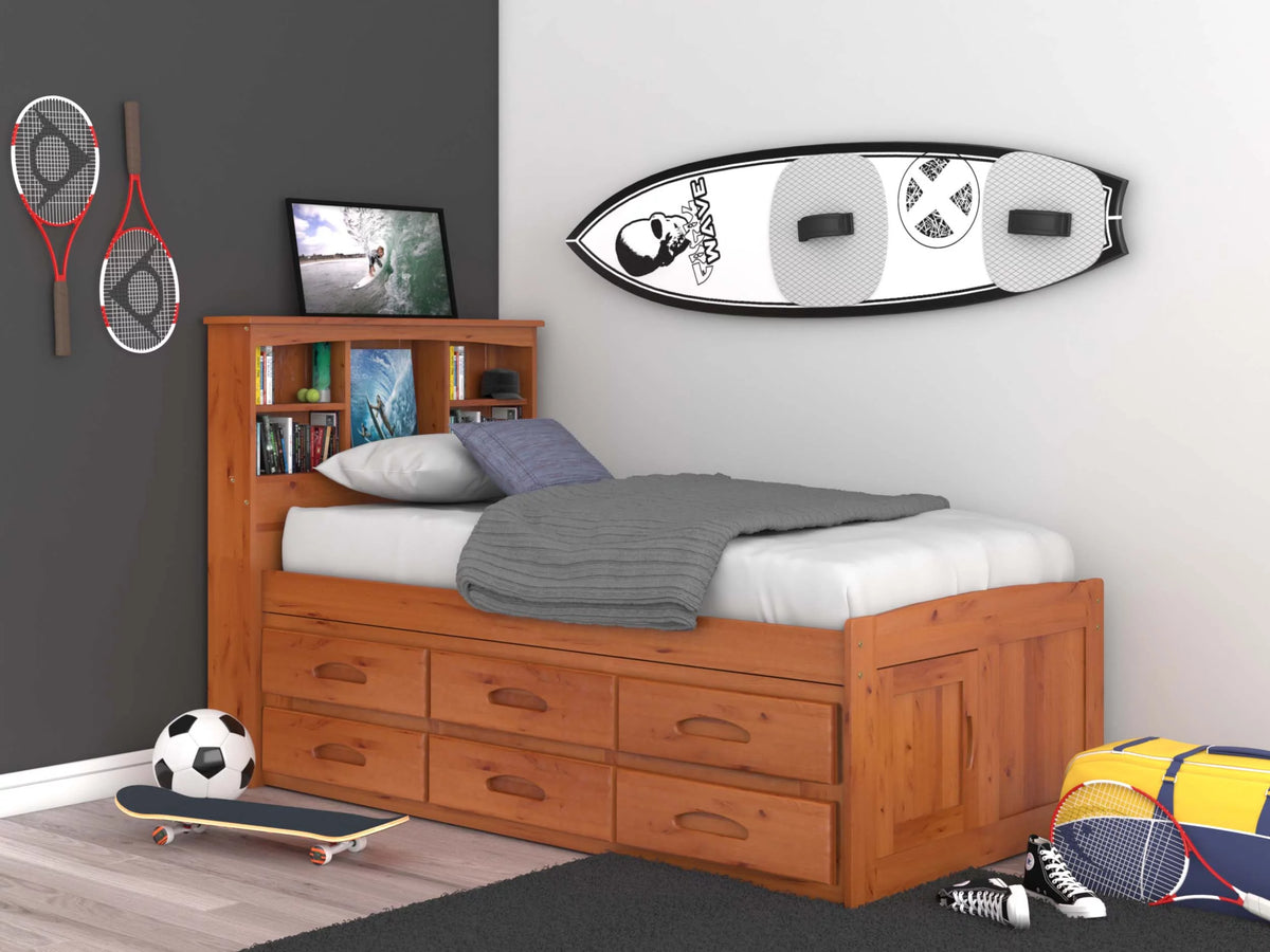 Twin Bookcase Bed with 12 Drawers F717