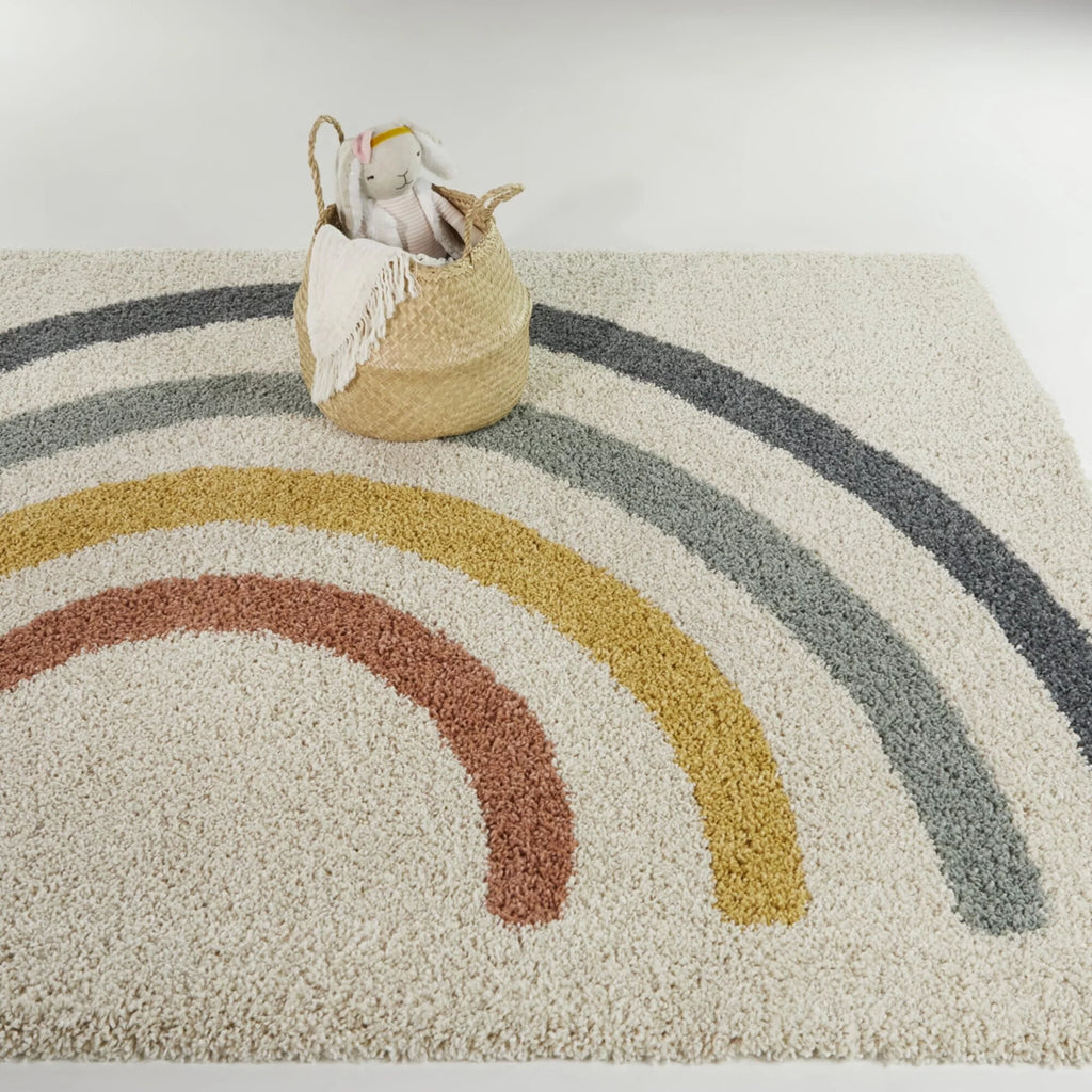 Ivory Yellow Cream Green Kids Shag Area Rug O829