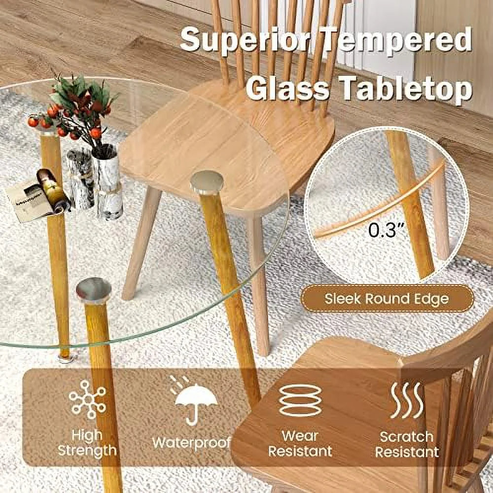 White Round Dining Table with Beech Wood Legs G26679