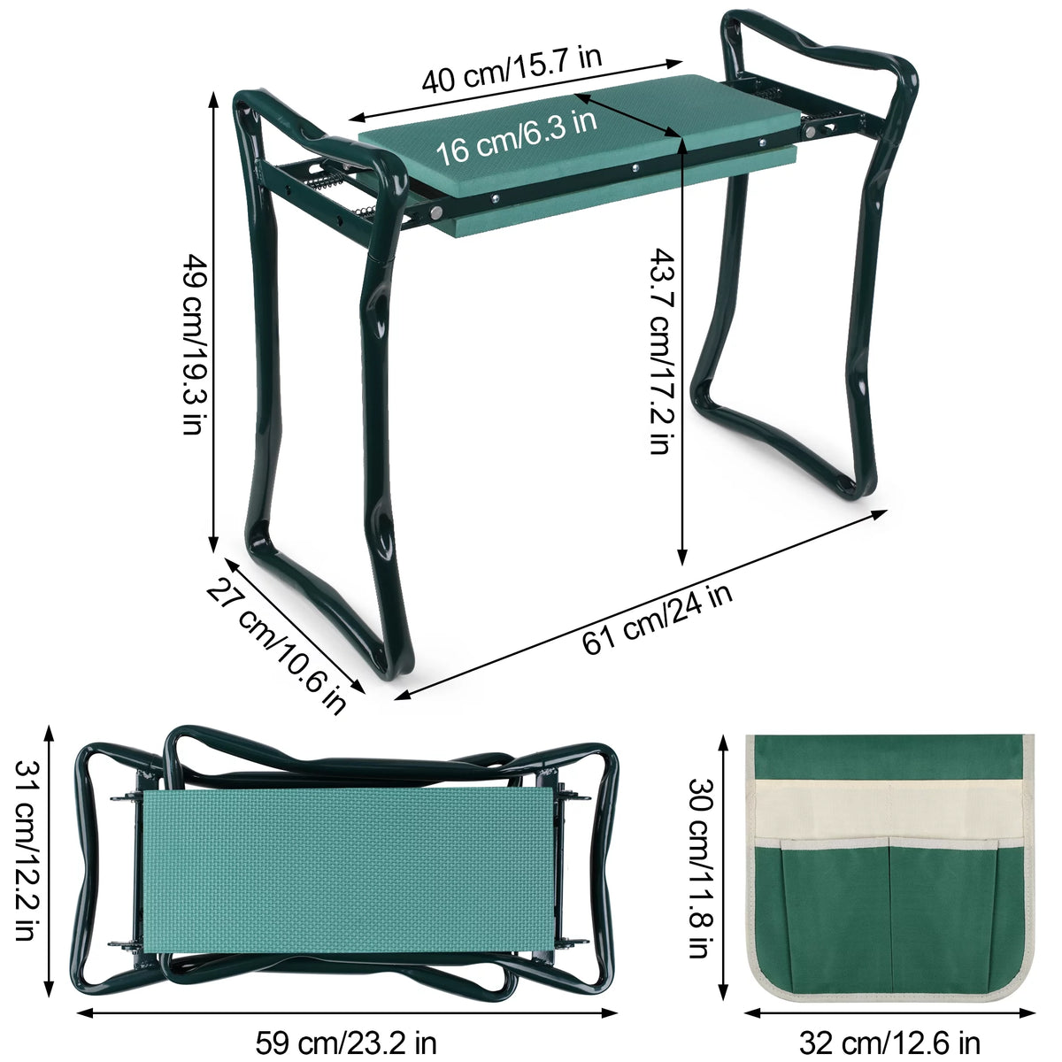 Folding Garden Kneeler Seat Bench with Stool Pouch I373797