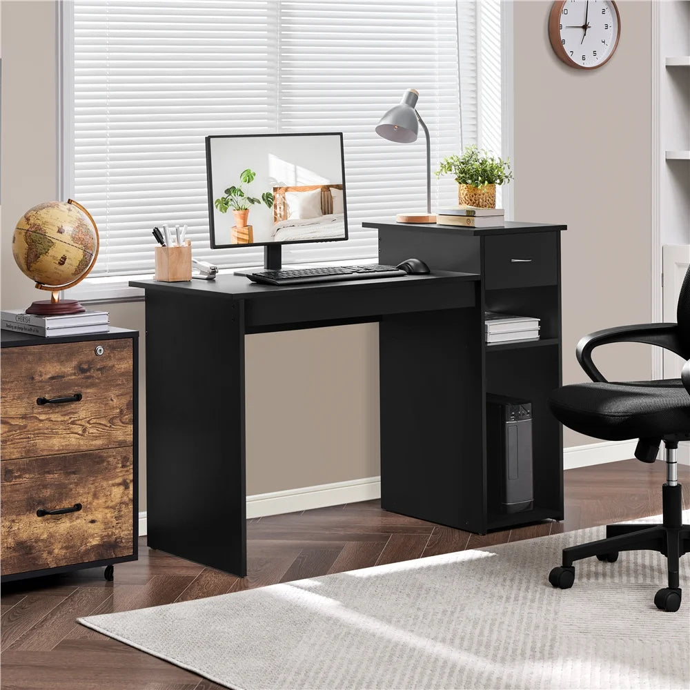 Black Computer Desk with Drawer & Shelves Y99032