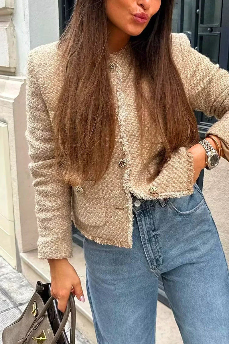Solid Pocket Button Outerwear I838442