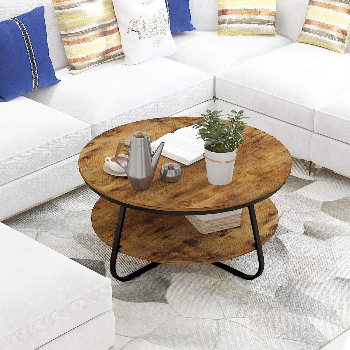 35.8 Inch Wood Coffee Table with Storage E442286
