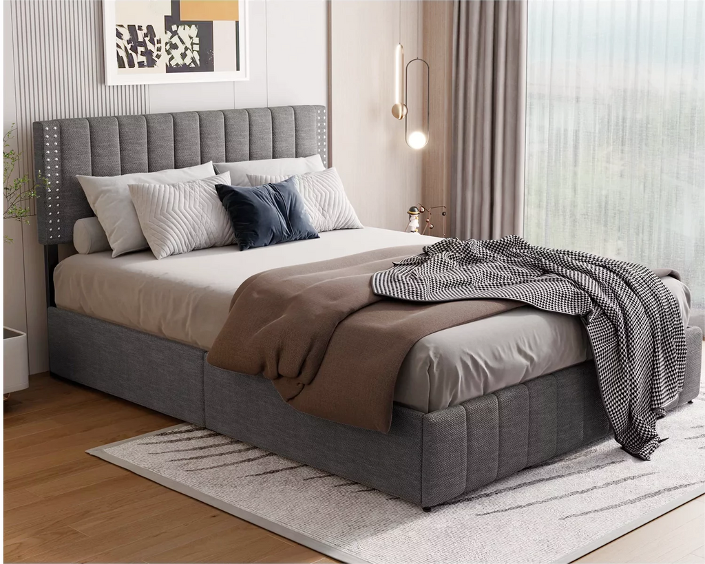 Queen Bed Frame with Adjustable Headboard and 4 Storage Drawers N174986