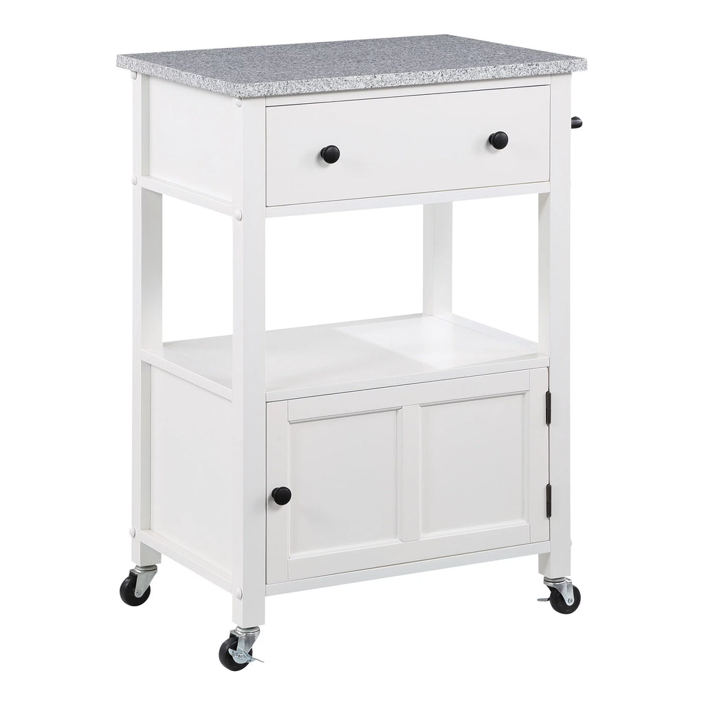 Engineered Wood Kitchen Cart with Granite Top and White Base F90466