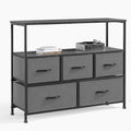 Gray 5 Drawer Fabric Dresser with Wood Shelves G410