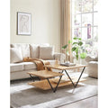 Light Maple Wood Coffee Table with V-Shape Black Metal Legs Q12942