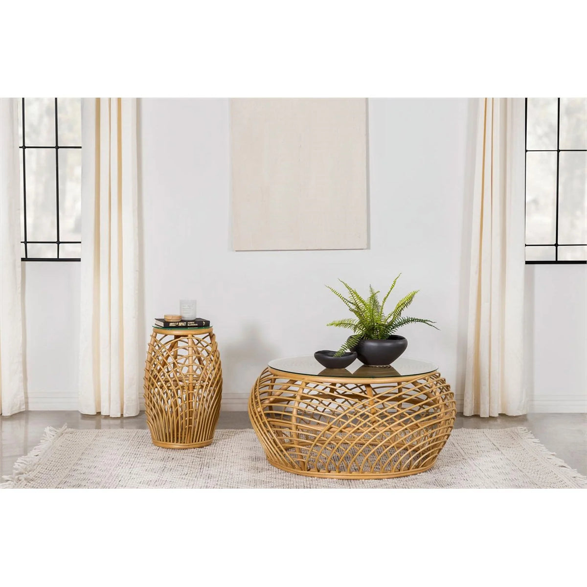 Rattan Round Glass Top Coffee Table S36353