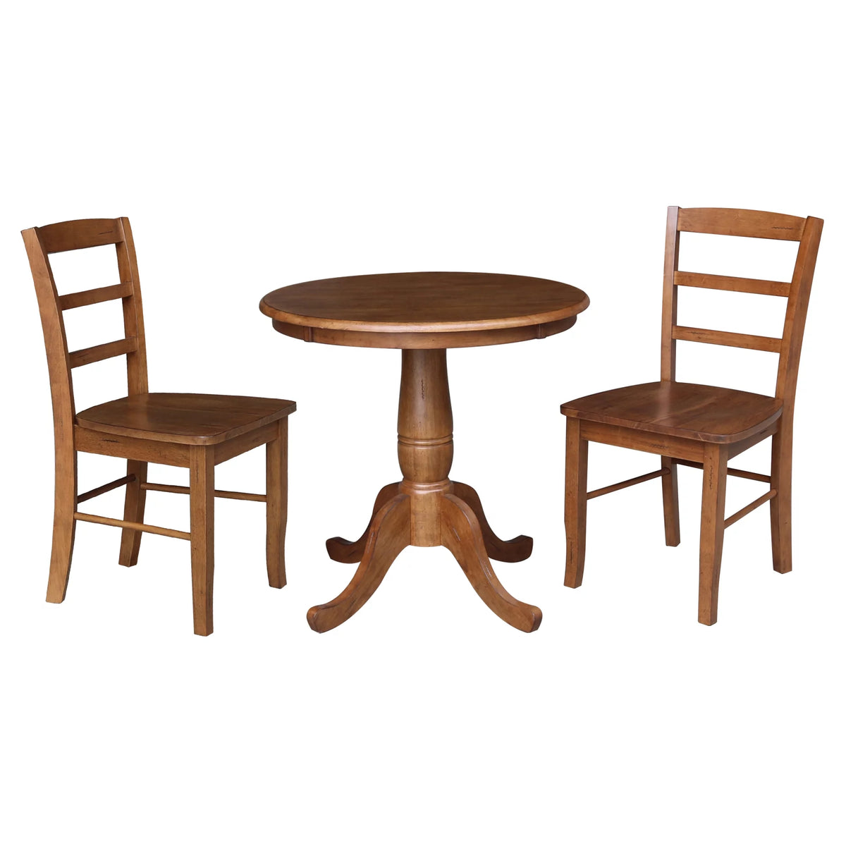 30'' Round Solid Wood Pedestal Dining Table with 2 Ladder Back Chairs H626