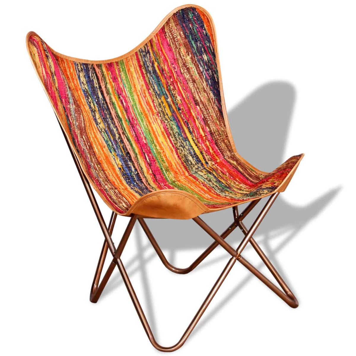 Vintage Butterfly Chair Chindi Fabric Iron Frame Multicolour X55230