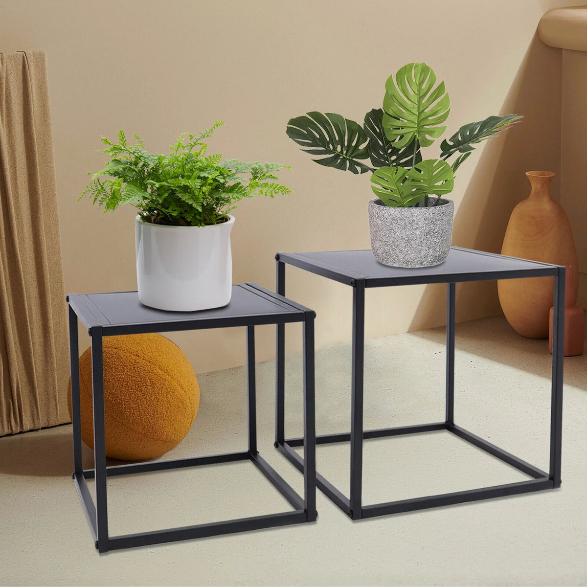 Square Coffee Table End Table Metal Side Table Matt Black M28629