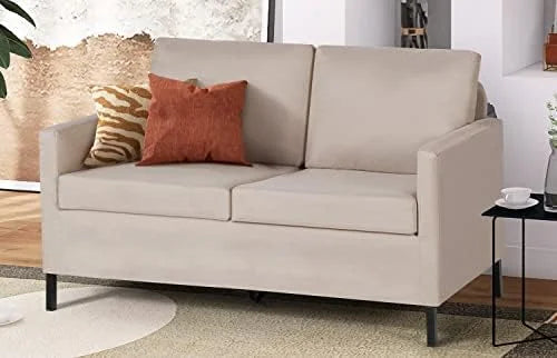 Fabric Modern Small Loveseat Sofa Couch 51" W Upholstered 2-Seater with Iron Legs R874893