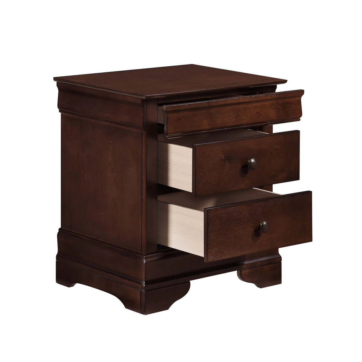 4pc Eastern King Sleigh Bed Nightstand Dresser Mirror Brown Cherry Finish P2903