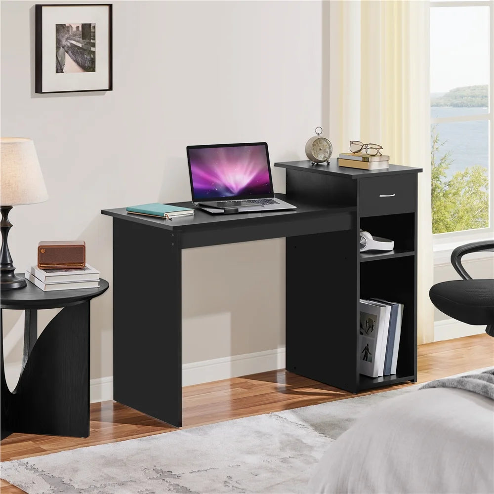 Black Computer Desk with Drawer & Shelves Y99032