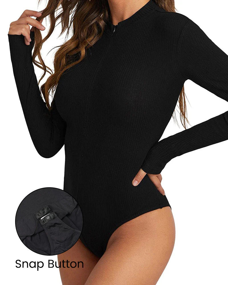 Ribbed Long Sleeve Half-Zip Bodysuit I494361