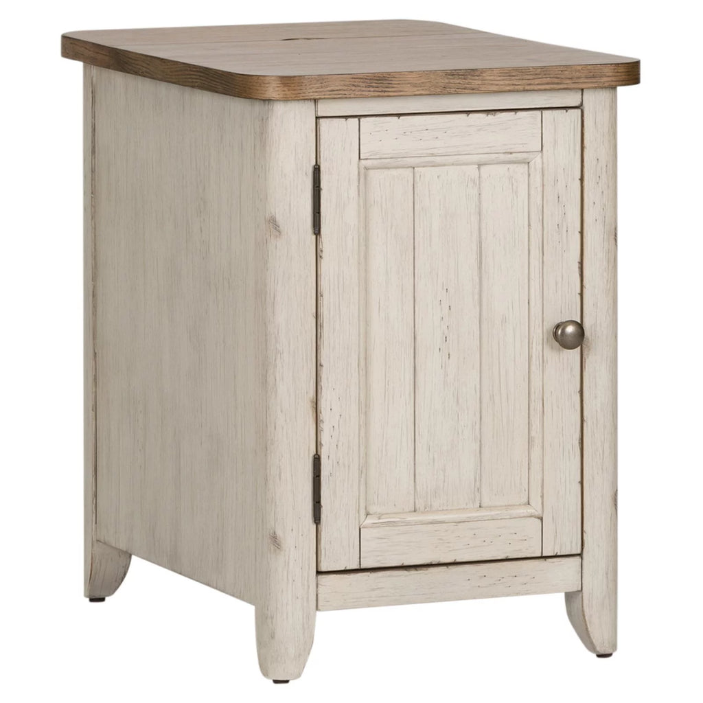 White Door Chair Side Table with Charging Station P26988