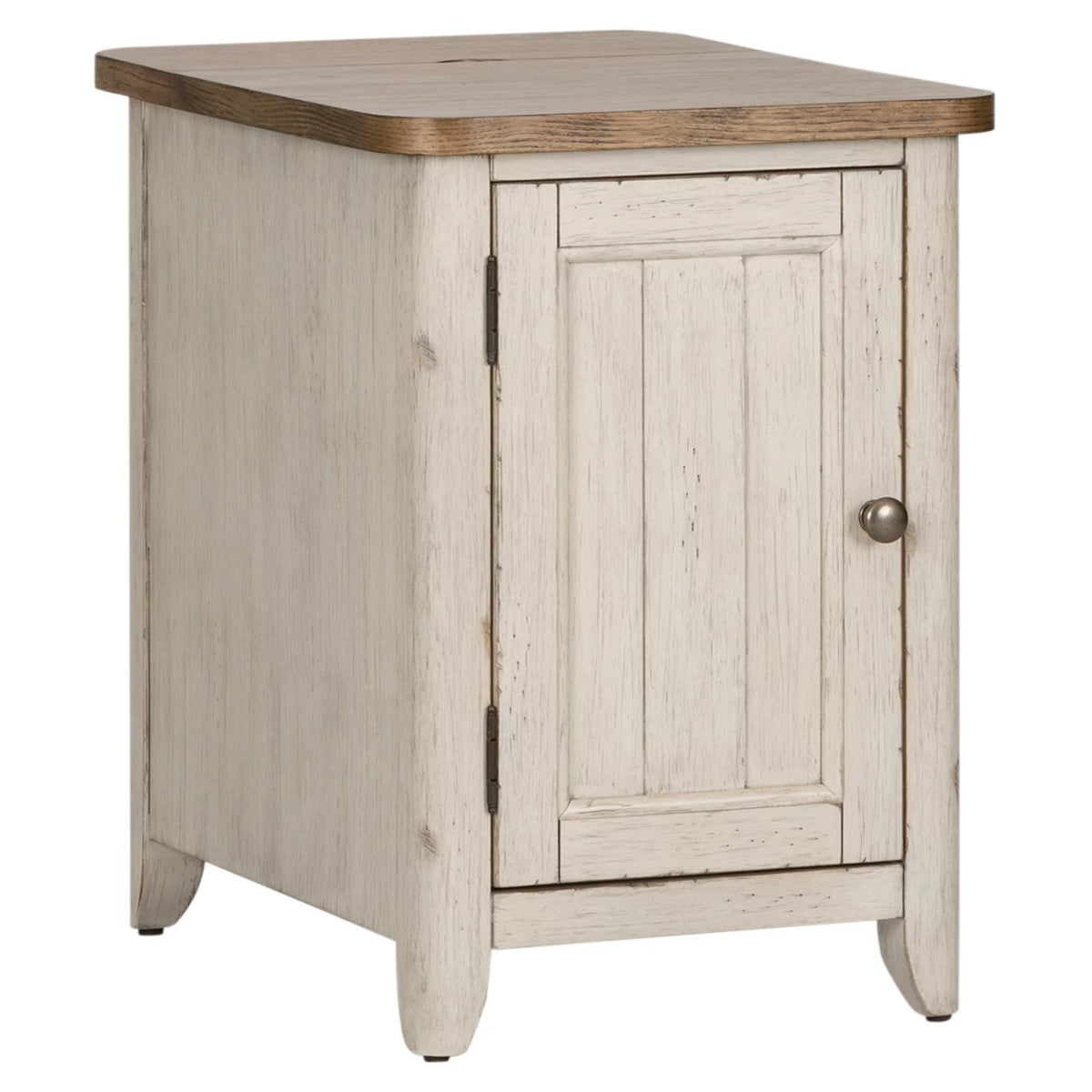 White Door Chair Side Table with Charging Station P26988