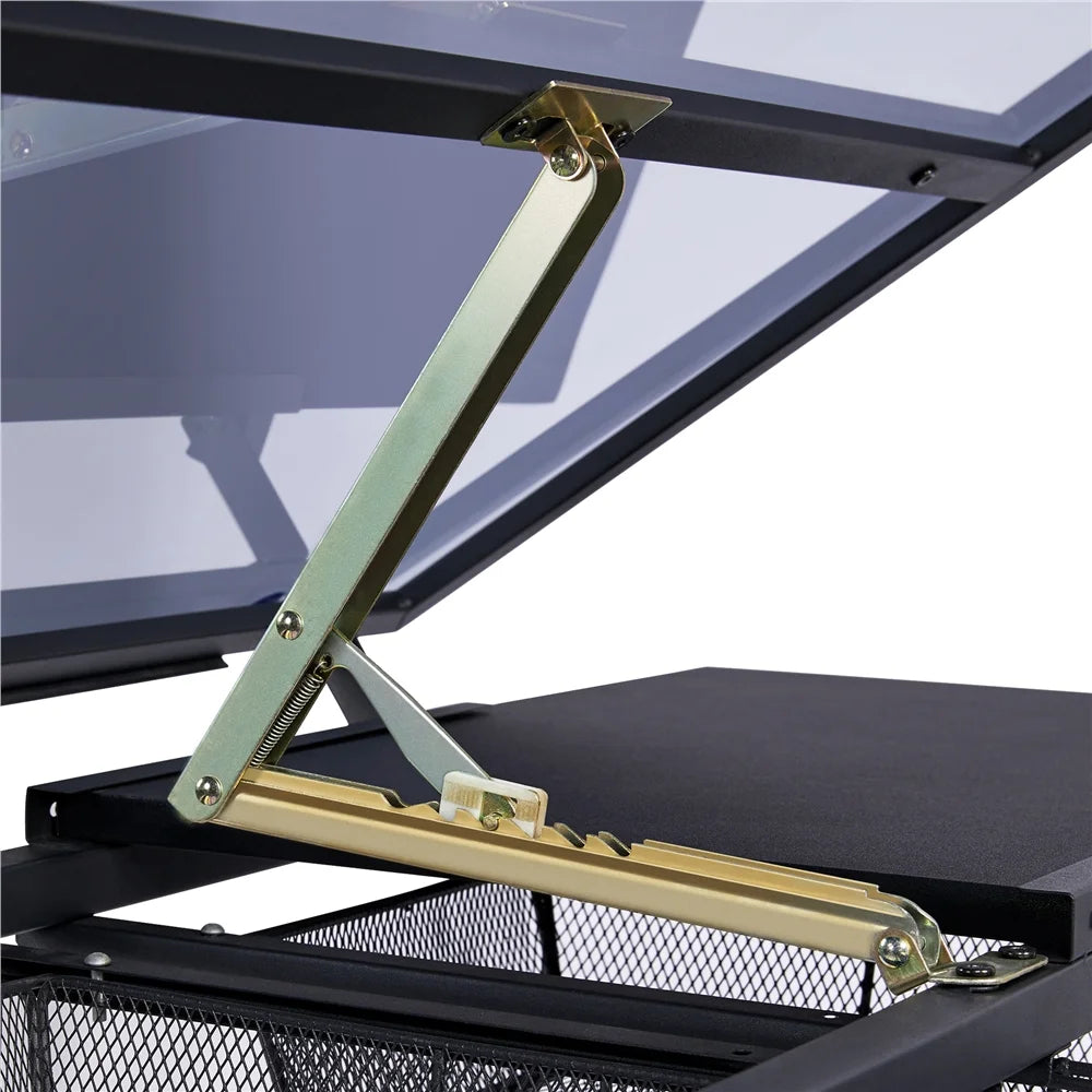 Black Adjustable Glass Top Drafting Table with Stool Q6208