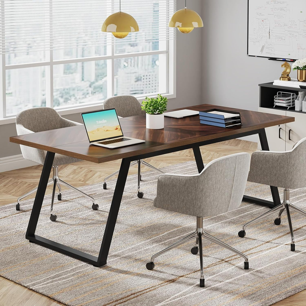 63" Brown Computer Desk with Thickened Frame K416351