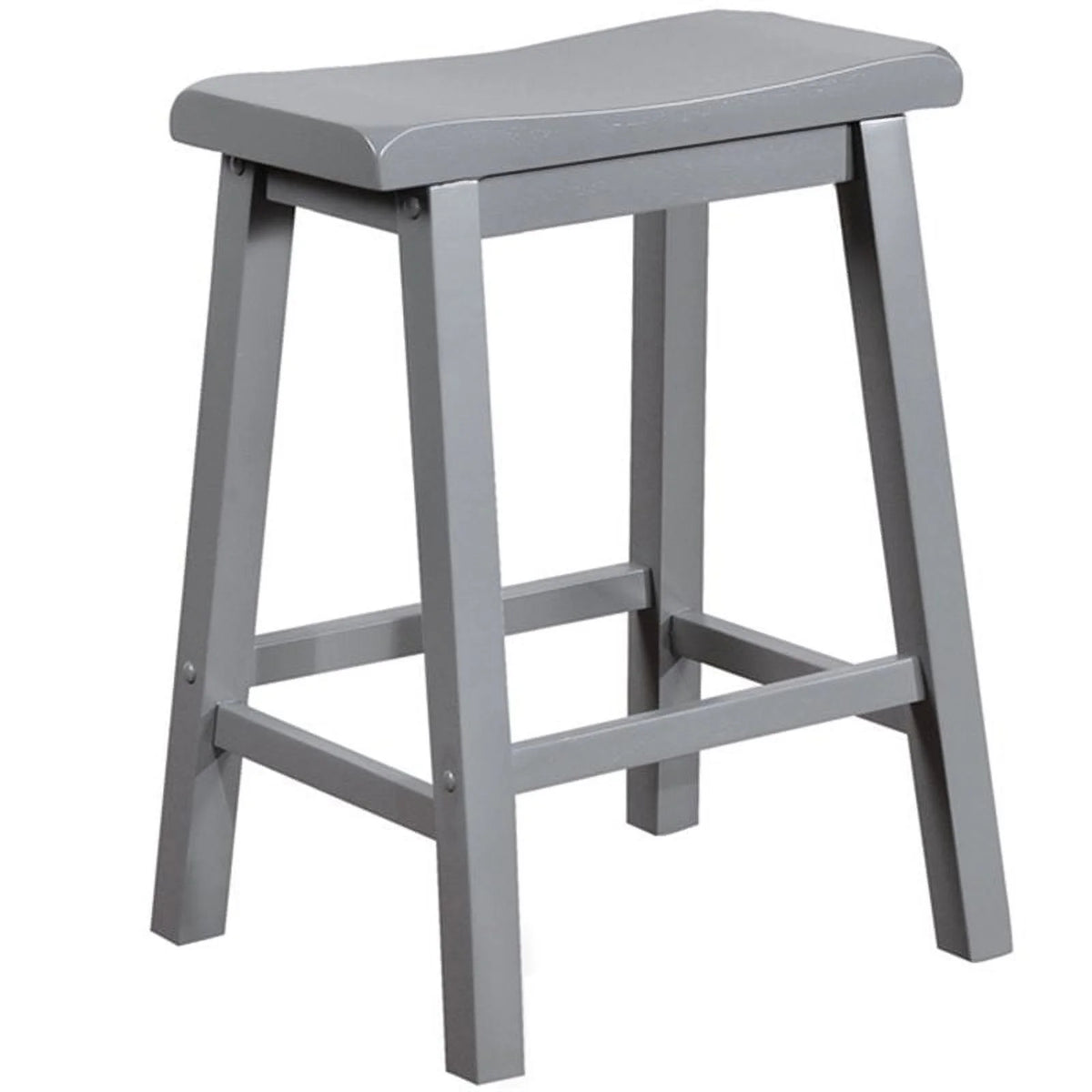 2 Piece Solid Wood Saddle Counter Stool Set in Gray X42132