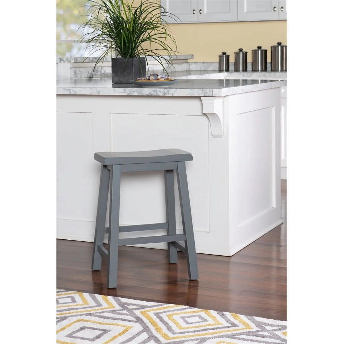 2 Piece Solid Wood Saddle Counter Stool Set in Gray X42132