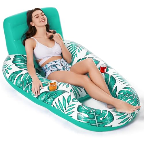 Inflatable Pool Float Lounger with Cup Holders Y485375