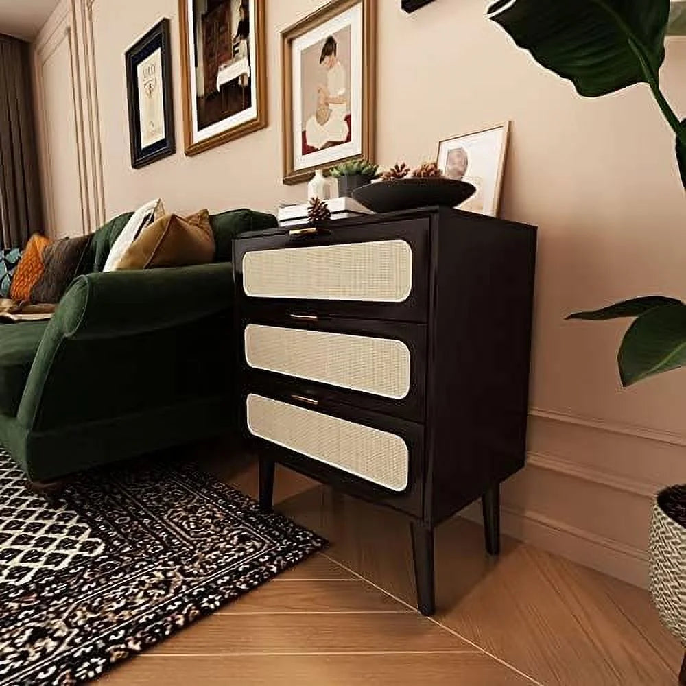 2 Sets of Rattan 3 Drawer Wood Dresser N36003