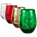 Metallic Multi-color Christmas Stemless Wine Glasses, Set of 4 A18744