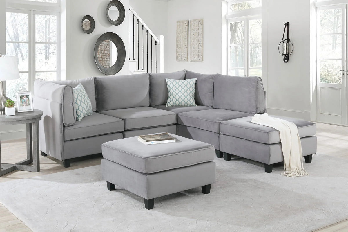 Gray Velvet 6Pc Modular Sectional Sofa G98684