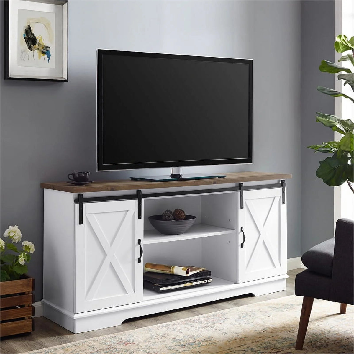 Modern Wood TV Stand up to 58" Solid White W294