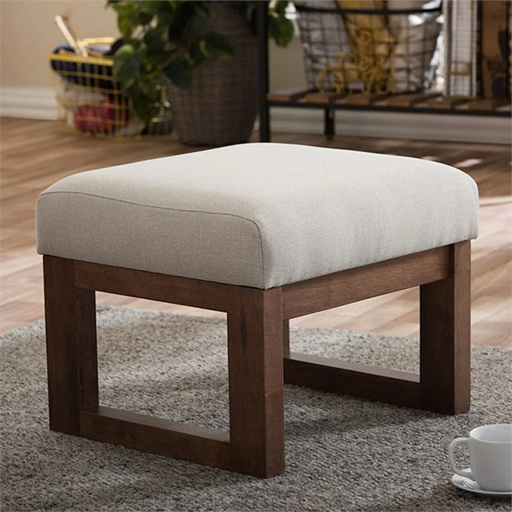 Light Beige and Walnut Upholstered Ottoman M302545