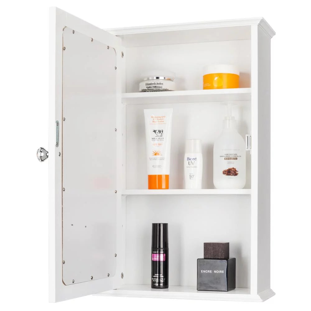 Wall Mount Mirrored Medicine Cabinet with Single Door and Adjustable Shelves White F772879