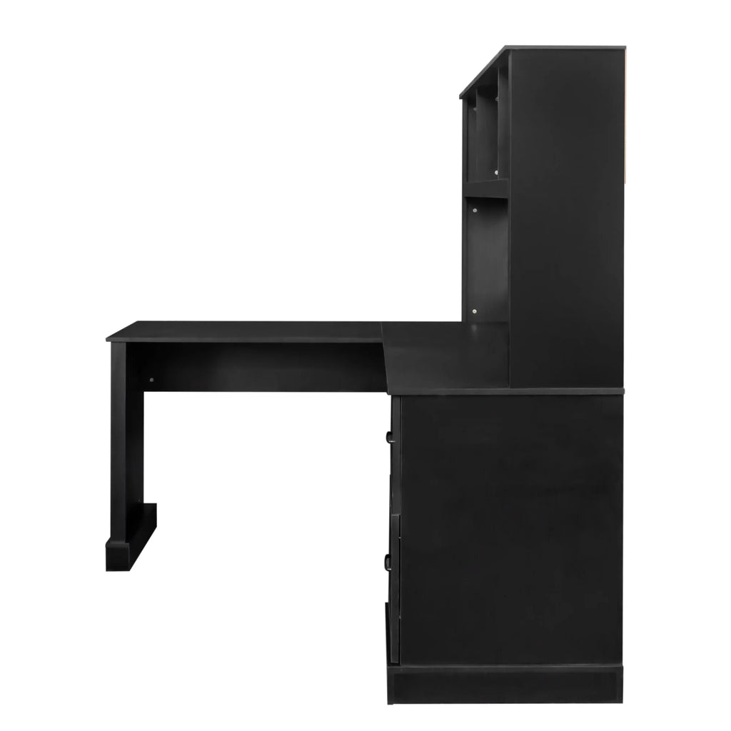 Antiqued Black Wood Study Table with Bookshelf Y920557