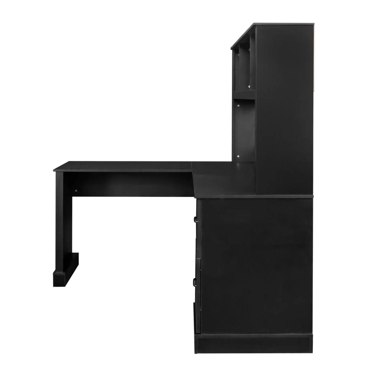 Antiqued Black Wood Study Table with Bookshelf Y920557