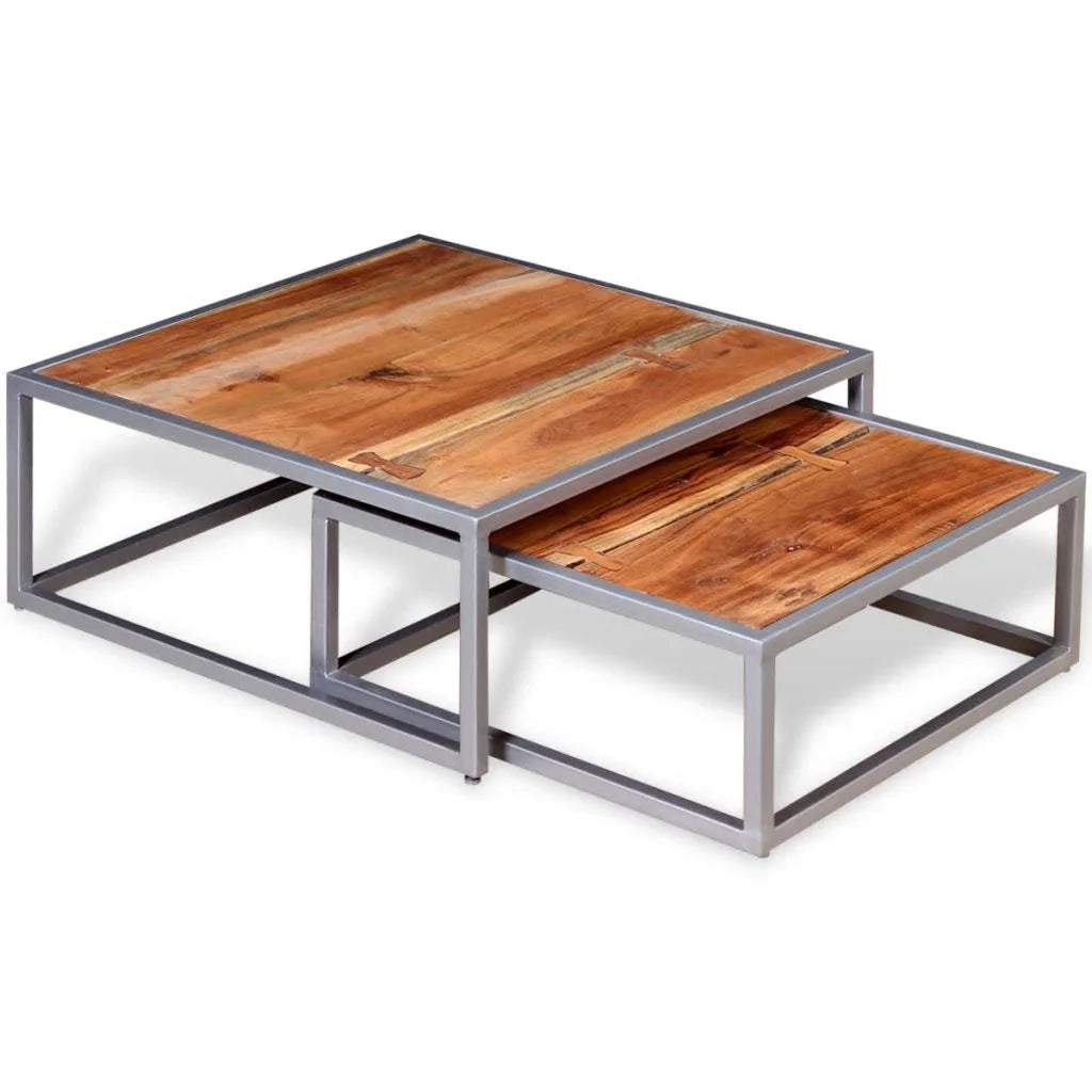 Two Piece Solid Acacia Wood Coffee Table Set H22604